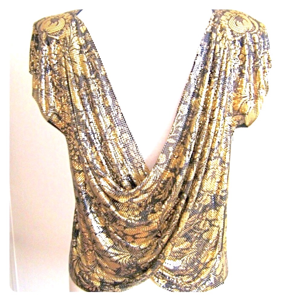 Whiting & Davis Gold Metal Chain Maille Mesh top